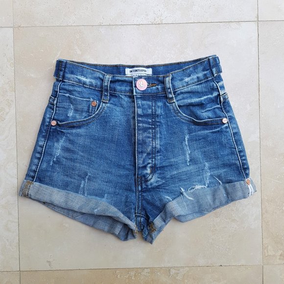 ONE TEASPOON Harlets High Rise Cuff Jean Shorts 24 - Picture 2 of 9